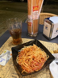 a plate of spaghetti on a table